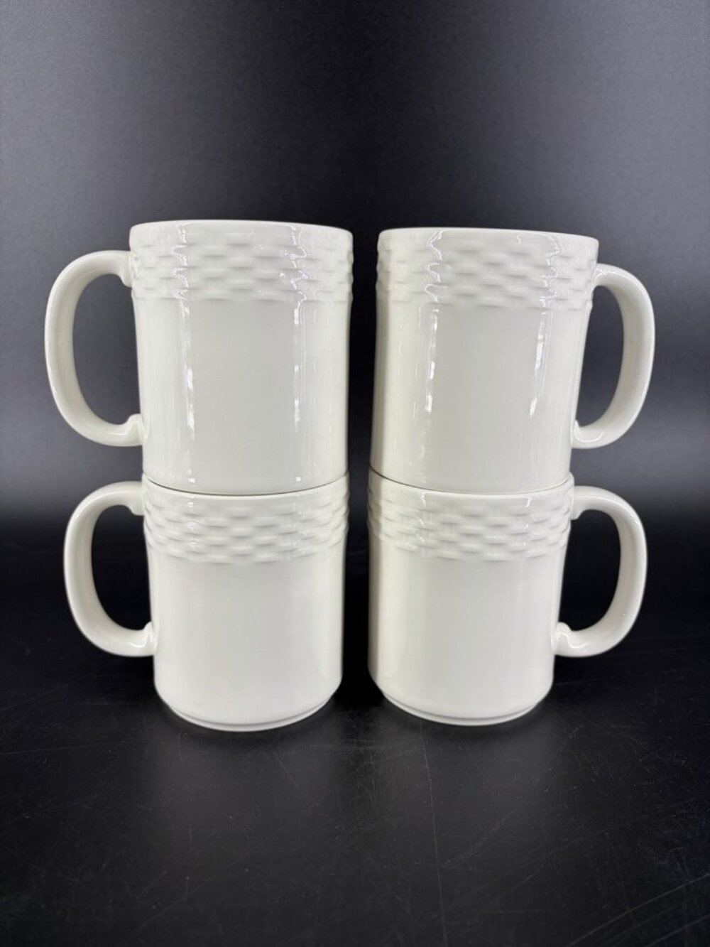 PAGNOSSIN TREVISO ITALY WHITE BASKET WEAVE COFFEE MUG Set 4